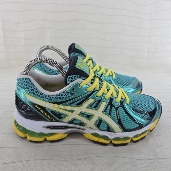 ASICS Womens Gel Nimbus 15 TEAL Yellow Running Shoes Sneakers T3B5N Size 6 - Picture 1 of 13